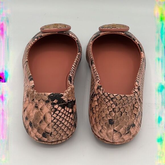 NIB Tory Burch Pink Minnie Travel Snake Print Leather Reva Ballet Flats Size 6.5 - Picture 3 of 10